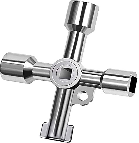 Clé à 4 Voies,Clé Radiateur 4 en 1 Clés de Purge pour Radiateur en Alliage de Zinc Multifonctionnel Compteurs de Clés pour Ouverture Armoire Electrique Argent