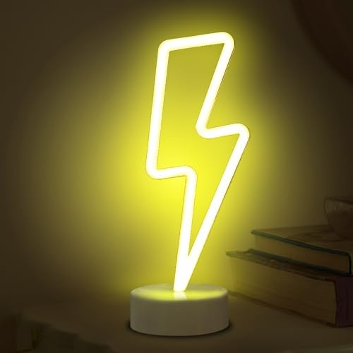 ALEENFOON Letrero de luz de neón LED Decoración de dormitorio Luces de noche Iluminación interior Luces de noche con pilas alimentadas por USB para fiesta Bar Navidad (Rayo Blanco Cálido)