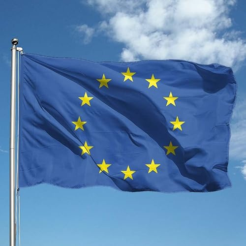 Bandiera EUROPA 90x150 cm in poliestere, con doppia piega perimetrale e asola.