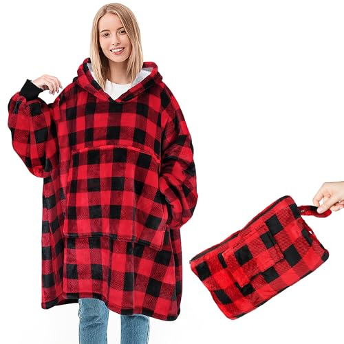Catalonia Classy Oversized Portable Hoodie Blanket, Warm Gifts For Her, Wearable Sherpa Blanket, Super Soft Warm Comfortable Giant Hoody Travel Pillow Adults Men Women, Tartan