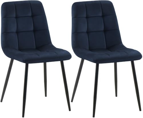 CLP 2er Set Esszimmerstuhl Tilde, Küchenstühle gepolstert mit gestepptem Bezug, Polsterstühle mit Metallgestell, bis 150 kg belastbar | Farbe blau Material Samt