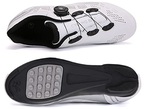 GZQIAWY Professionelle athletische Fahrradschuhe Cleat Herren Rennrad Speed ​​​​Turnschuhe Outdoor MTB Fahrradschuhe Turnschuhe Zapatillas De Ciclismo Weiße Gummisohle 36