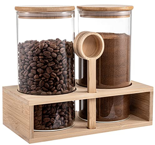 ANPHSIN 2Pcs 49oz Large Capacity Glass Coffee Containers - BPA Free Storage Jars with Hollow Shelf Lids and Spoon for Coffee Bean Bar Station Kitchen Gift