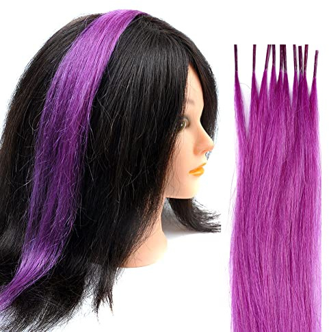 Vieuinaux Rainbow Highlights Hair Extensions, 10 Strands/lot Colored I Tip Human Hair Extension For Women Girls Gift Cosplay Dress Up Party Feather Hair Extensions With Tools (20INCH, Purple)