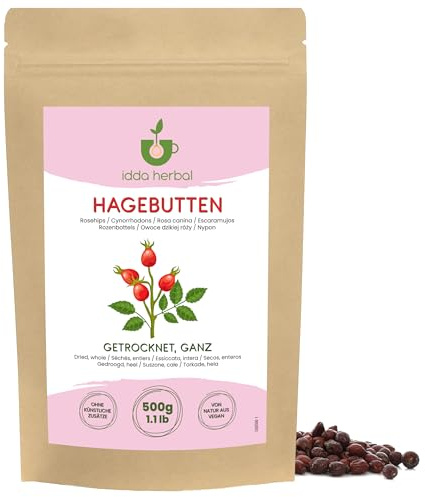 IDDA Herbal Cynorrhodon Séché 500g, Cynorhodons Séchés Entiers, Fruits d'Églantier, Rose Musquée