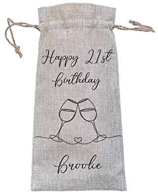 Personalised Burlap Style Wine Bottle Bag Gift | Birthday Milestone Bottle Pouch | Custom Printed 18th 21st 30th 40th 50th 60th 65th 70th 80th 90th 100th