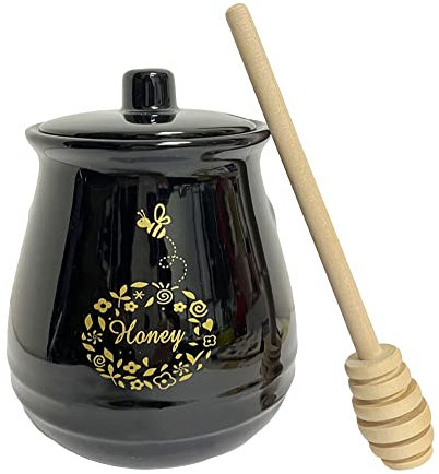 RockTrend Relief Bee - Barattolo per miele in ceramica con mestolo in legno, colore: nero opaco