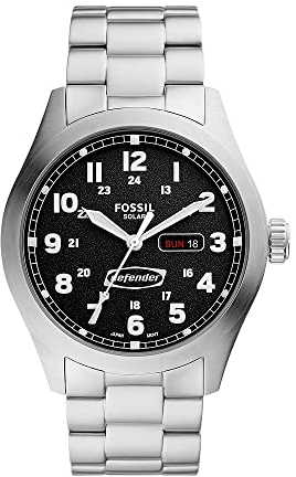 Fossil Defender Herrenuhr, Solarbetriebenes Dreizeiger-Datum mit Edelstahl- oder Lederarmband