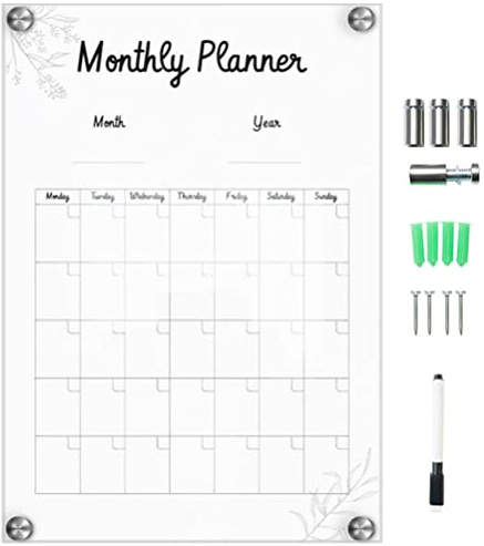 Milisten Acryl Monatsplaner Tafel - Trocken Abwischbar Kalender Transparent Nachricht Schild Mit Whiteboard Marker