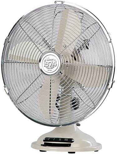 bimar VTM35 Ventilatore da Tavolo Vintage 35W, Corpo in Metallo, Elica Ø 30 cm con 4 Pale, Selettore 3 Velocità, Orientabile Alto Basso, Oscillazione Destra Sinistra (Beige, Tavolo)