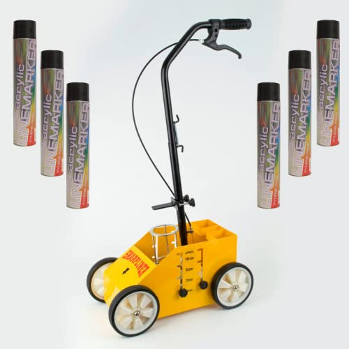 LineStar Black Floor Line Marker Spray Paint x6 Aerosols & 4 Wheel Pro Model Line Marker Spray Paint Applicator. For Schools, Sports Surfaces, Industrial marking,Safety Marking (4 Wheel & 6X Black)