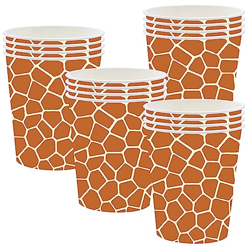 POPOYU Giraffe-Druck Partybecher,16 Stück Dschungel Pappbecher,Giraffe Becher Pappe für Babyparty Kindergeburtstag,Becher Safari,PappbecherGiraffe für Dschungel Safari Geburtstag Party Dekorationen