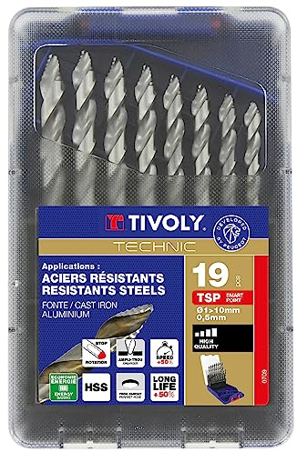 TIVOLY - Coffret 19 Forets Métal Haute Performance HSS Ø1 à 10mm - Perçage des Aciers les plus Courants- Perçages Nets et Agrandissement des Trous - Queue à 3 Méplats