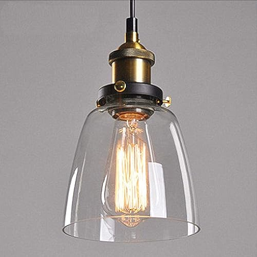 Retro Glas Pendelleuchte, Industrie Loft Leuchte,Deckenlampe, Hängelampe E27 Glass Shade Lampenschirm Metall Vintage Antik rund Hängeleuchte für Esszimmer Restaurant Küche Wohnzimmer Bar Cafe (D)