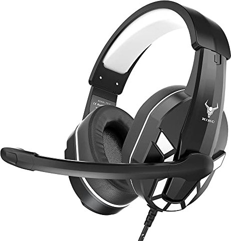 Kikc Auriculares para juegos PS4 con micrófono para Xbox One, PS5, PC, teléfono móvil y portátil, auriculares de volumen controlable con orejeras suaves para niños (blanco)