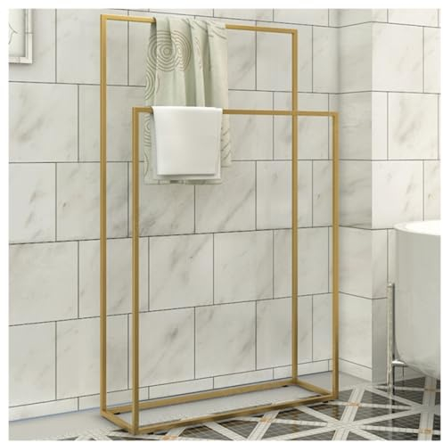 RUVOO Handtuchständer Freistehend Handtuchleiter Stehend 2-stöckiger Handtuchhalter Aus Metall, Freistehender Deckenständer Für Badezimmer Handtuchhalter Stehend (Color : Gold)