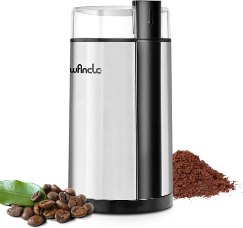Macina Caffè, Wancle Macina Caffe elettrico, Macinatore di spezie silenzioso, mulino da caffè one touch, utilizzato per fagioli, spezie, ecc., con spazzola pulita, acciaio inossidabile