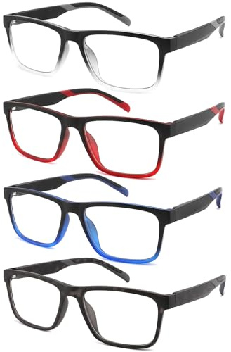 acavefox 4 Pack Reading Glasses Men 2.0+ Readers Computer Blue Light Blocking Fashion Eyeglasses with Spring Hinge
