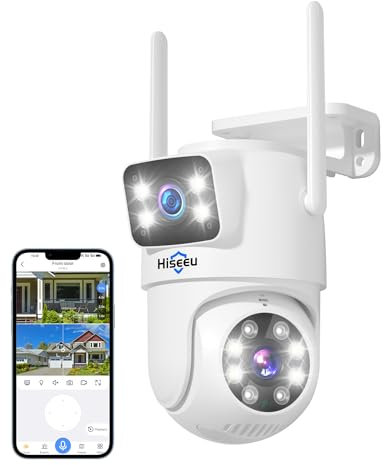 Hiseeu 【Dual Lens+8X Digital Zoom】 3MP Dual Lens PTZ WiFi Security Camera Outdoor, 2.4G/5G WiFi CCTV Home Surveillance Camera Outdoor, Color Night Vision, Auto Tracking Alarm Sound Light 2-Way Audio