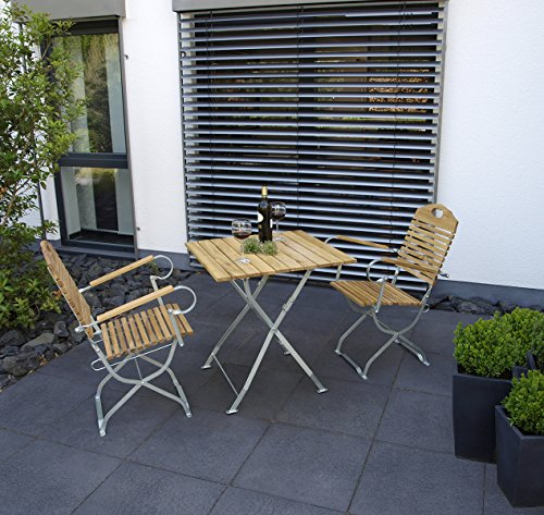 Kunibert Juego de muebles de jardín de cerveza, modelo Baden 1 A, calidad cervecería, 1 mesa cuadrada 70 x 70 + 2 sillas con reposabrazos galvanizados, directamente del fabricante