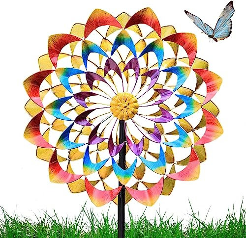 Meindin Molino de Viento Giratorio Harlow, Escultura de Metal giratoria, Enchufe de jardinería, decoración de jardín, Molinillo de Viento cinético para césped, jardín, Exterior