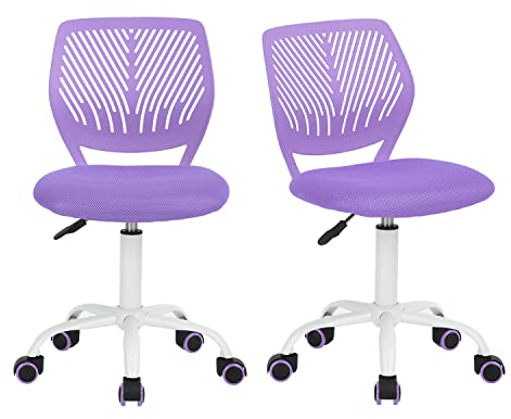 FurnitureR 2pcs Moderner armloser Schreibtischstuhl für das Lernzimmer/Homeoffice der Kinder, ergonomischer höhenverstellbarer drehbarer Computerstuhl - Lila