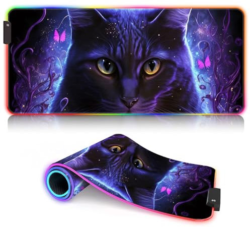 HEYCE Keyboard and Mouse Magic Catf ROG Keyboard Mouse Pad LED Large Gaming Mouse Mat with Stitched Edges (60x35x0.3) cm Gaming and Home Study, Mousepad