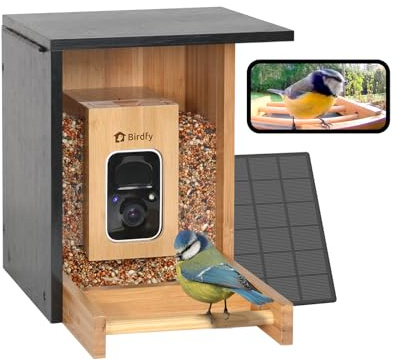 NETVUE by Birdfy Comedero Pajaros Exterior, Comederos para Pajaros con Camara, Bambú Ecológico/Renovable, Observación de Aves en Tiempo Real para App, Captura Automática, Notificación Instantánea