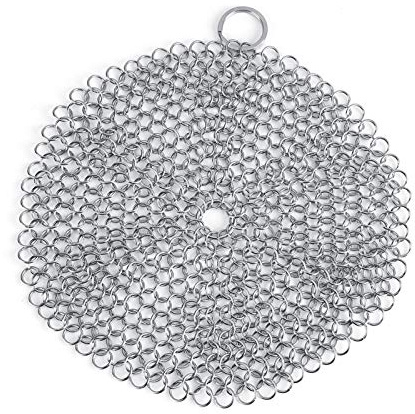 Vitdipy Edelstahl-Gusseisen-Reinigungsbürste, hochwertiger, robuster Eisenschaber, Kettenschrubber Topfreiniger Edelstahl für Pfanne, Wok, Topf, Pfanne