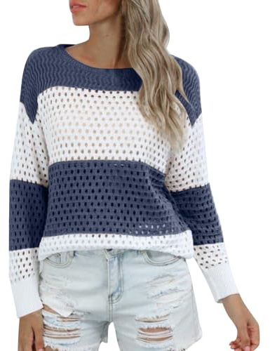 Dinglong Suéter de Mujer chaqueta invierno mujer Suéter casual de punto con bloques de color a de manga larga con cuello y suéter recortado para mujer chaqueta invierno mujer suéter de ganchillo mujer