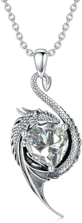 LONAGO Drache Halskette 925 Sterling Silber Schwarzer Drache mit Herzförmigem Geburtsstein Anhänger Halskette für Damen