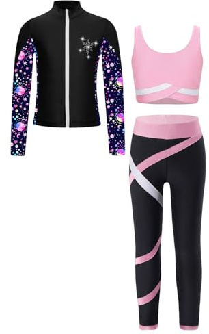 Oyolan Barn, flicka, idrottsset, träningsoverall, jacka, linne, leggings, gym, outfit, gymnastik, skridskoåkning, dans, träning, 5–16 år, rosa, 5-6 �r