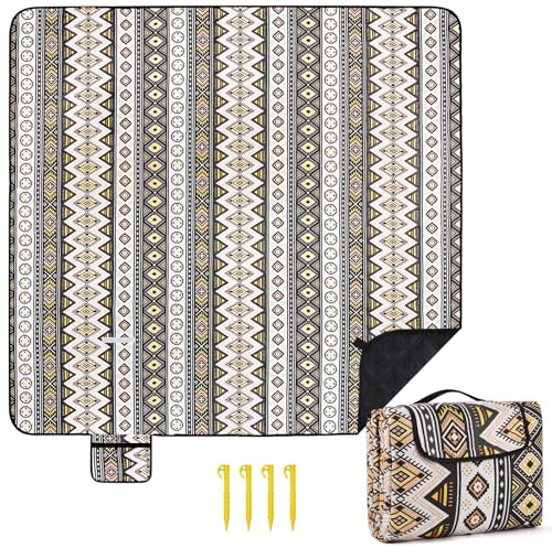 COZCLAM Picknickdecke Wasserdicht, 200x200cm Picnic Blanket, Tragbare Picknickdecke Baumwolle, Stranddecke Sandfrei, Waschmaschinenfest, Isoliert, Ideal für Strand, Picknick, Camping (Schwarz)
