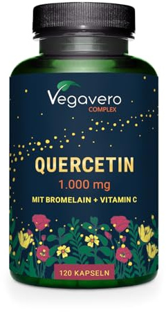Vegavero Quercetin 1000 mg | with Vitamin C, Bromelain and Piperine | 95% Sophora Japonica Extract | Antioxidant, Anti-inflammatory and Immune System | NO Additives | Vegan