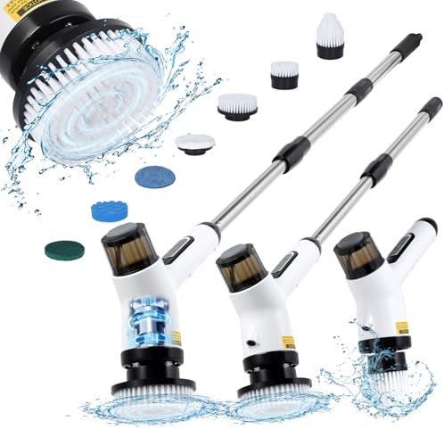 OTraki Spazzola Elettrica Rotante con 7 Teste di Spazzola, Spazzola Rotante Pulizia Elettronica con Maniglia Regolabile, 2 Velocità Spazzola Rotante Pulizia Casa Protezione IPX7 per Bagno, Auto, Ecc