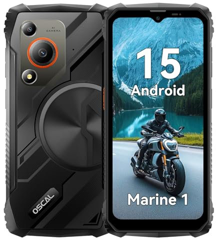 OSCAL Marine 1 Rugged Smartphone 2025 - Android 15, 12+128GB/2TB, 5100mAh Slim & Compact Rugged Phone, 6.56 HD+ Display, 13MP+5MP AI Camera Mobile Phones, IP68/69K Waterproof/Dual SIM/NFC/OTG/GPS