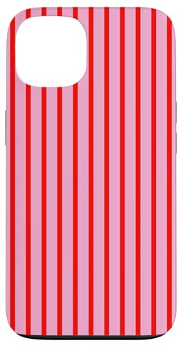Rouge Rose rayé Girly Rayures géométriques Fines Lignes Preppy Coque pour iPhone 13