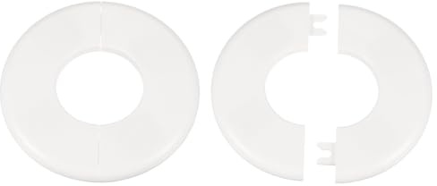 sourcing map 2 placas de cubierta de fontanería autoadhesivas de plástico ABS con brida dividida de 44 mm, diseño de hebilla para tubería de agua, baño, cocina, decoración, color blanco