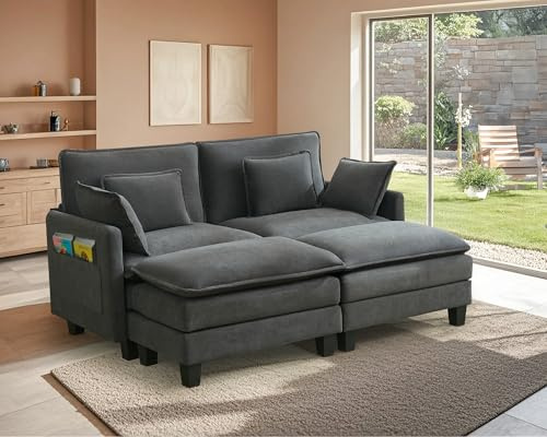 ZRNINR L-förmiges modulares Ecksofa mit Ottomane, 4-Sitzer-Sofa mit tiefer Sitzfläche, bequemes Wolkensofa mit Kissen, modernes Sofa für Wohnzimmer, Schlafzimmer, Wohnung, Büro (194CM, Dunkelgrau)