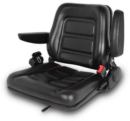 Siège de chariot élévateur universel, siège de tracteur rabattable avec accoudoir, ceinture de sécurité, dossier réglable et glissière en PVC imperméable pour de jardin pelle chargeuse pelleteuse
