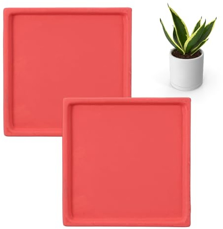 sourcing map 2 Stück quadratische Pflanzen-Untersetzer, 11,9 cm, Keramik, Pflanzentropfschalen für Töpfe, robuste Blumentopf-Untersetzer für drinnen und draußen, Rot