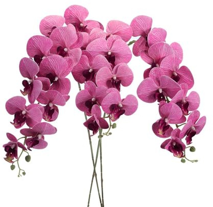 Soulnioi Lot de 3 fleurs d'orchidée artificielles, 9 têtes par tige, tiges de 99,1 cm de long pour arche de mariage, centres de table et présentation de pièce – Rose foncé
