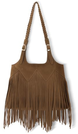 OPLERT Borse a tracolla con frange per donna Borse hobo occidentali in ecopelle vegana con nappine intrecciate