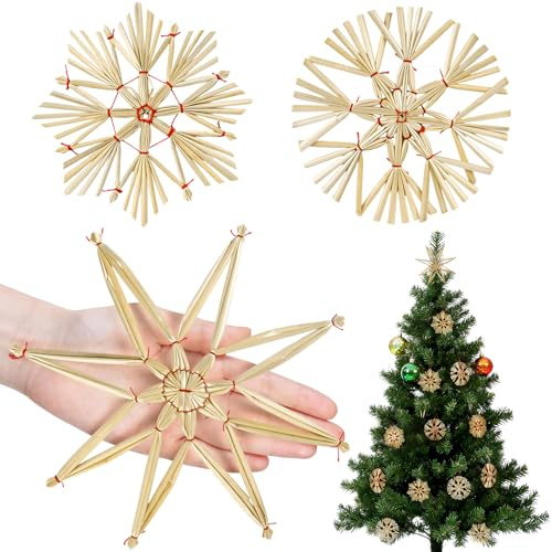15 Stück Strohsterne Christbaumschmuck Groß Ø ca 20 cm/Klein Ø 10cm,Baumschmuck Stroh Natürlicher Weihnachtsbaumanhänger Stern Kaufen Strohsterne Weihnachtsbaum Weihnachten Deko