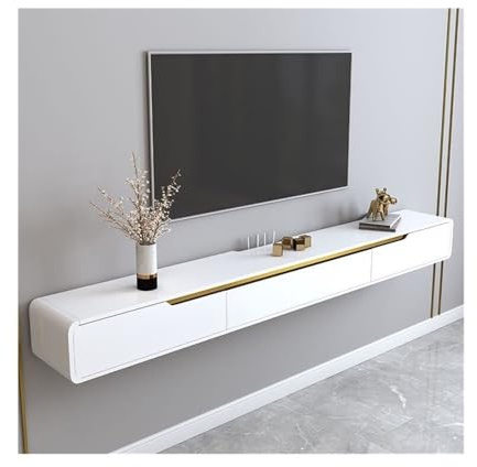 Lizhuzhuzs28 Moderne Meuble TV Flottant, Meuble Suspendu Mural Minimaliste, Support de Rangement Flottant de Petite Taille for Salon. Console(Blanc,Moyen)