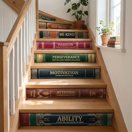 Pligreat 15 strisce di adesivi per libri vintage per scale, adesivi da staccare e incollare, 18 x 100 cm, vinile autoadesivo, adesivi creativi per libri, scale, murales, adesivi per la decorazione