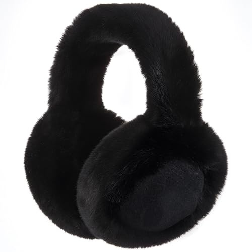 Haakong Ear Muffs for Winter Women Men Foldable Ear Warmers Fuzzy Earmuffs Adjustable Soft Faux Fur Warmer Covers Cold Weather Outdoor(1, Black)