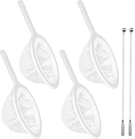 4 Stück Feines Sieb,100/200/300/400 Mesh Kleines Sieb,Passiersieb Mit Griff,Inklusive 2 Rührstäben,Zum Filtern Von Saft,Kaffee,Milch und Pürees