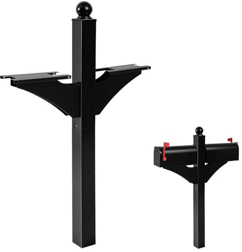 Colingmill Double Mailbox Post, Heavy Duty Iron Mailbox Stand Multifunctional Yard Solution for Duplex Homes Multi Family Homes(Mailboxes Not Included)