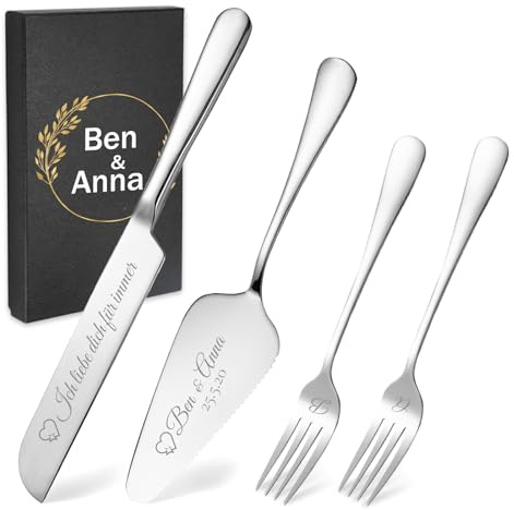 AAQ Tortenheber Hochzeit Personalisiert, Edelstahl Tortenheber Set mit Tortenmesser, Personalisierte Gravur Kuchenheber, Interessantes Geschenk für Brautpaar Freunde Partys Hochzeiten (Silber)